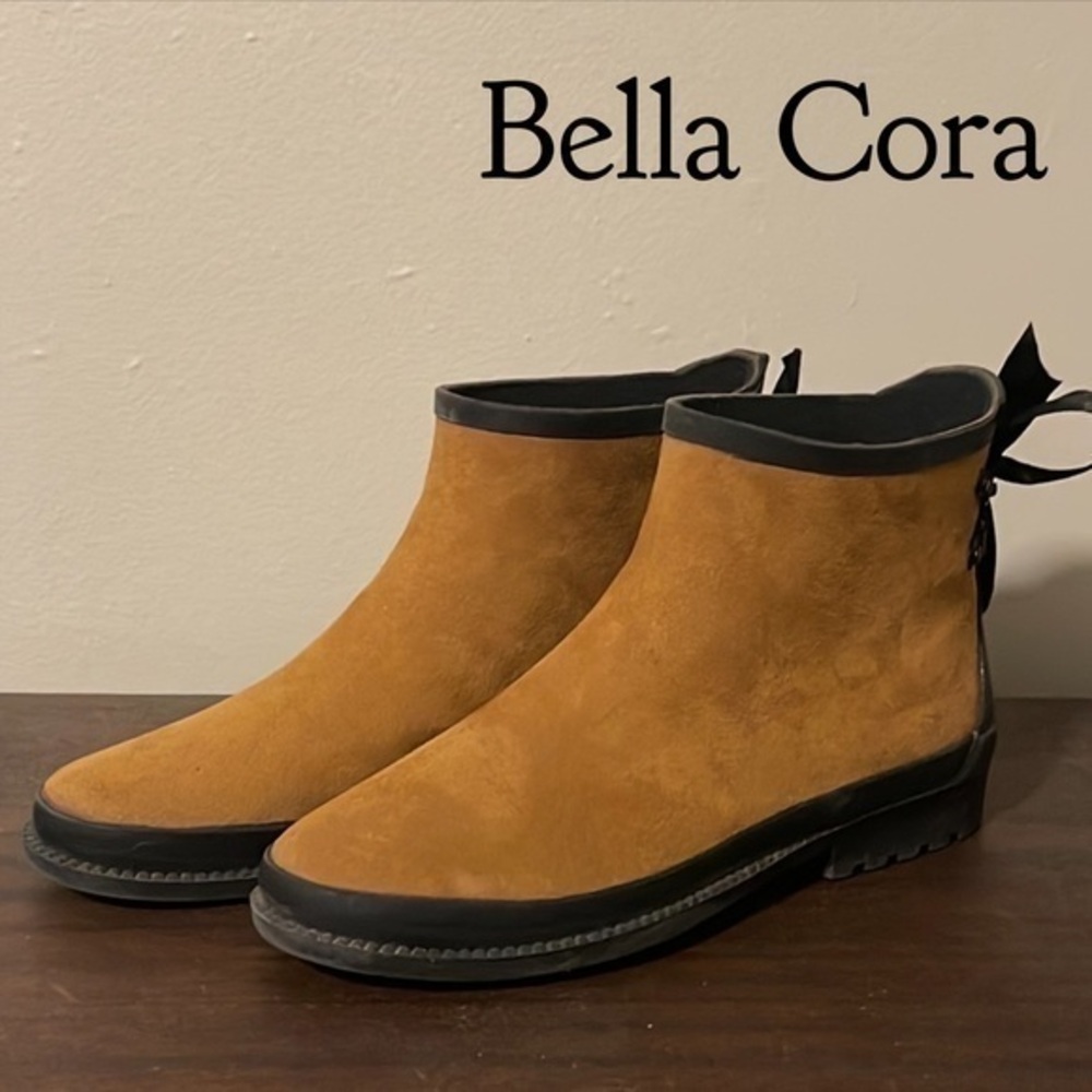 Bella Cora, 11, Tan, Burke, Rain Ankle Boots with Ribbon Lace Up